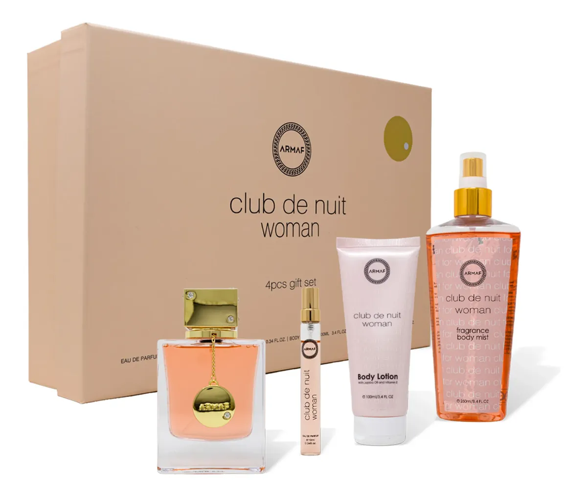 Armaf Club de Nuit EDP Set 4 Piezas Mujer (EDP 105ml + Crema Corporal 100ml + Body Mist 250ml + EDP 10ml)